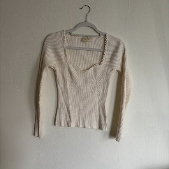 White Sezane Ribbed longsleeve top - Picture 1 of 3